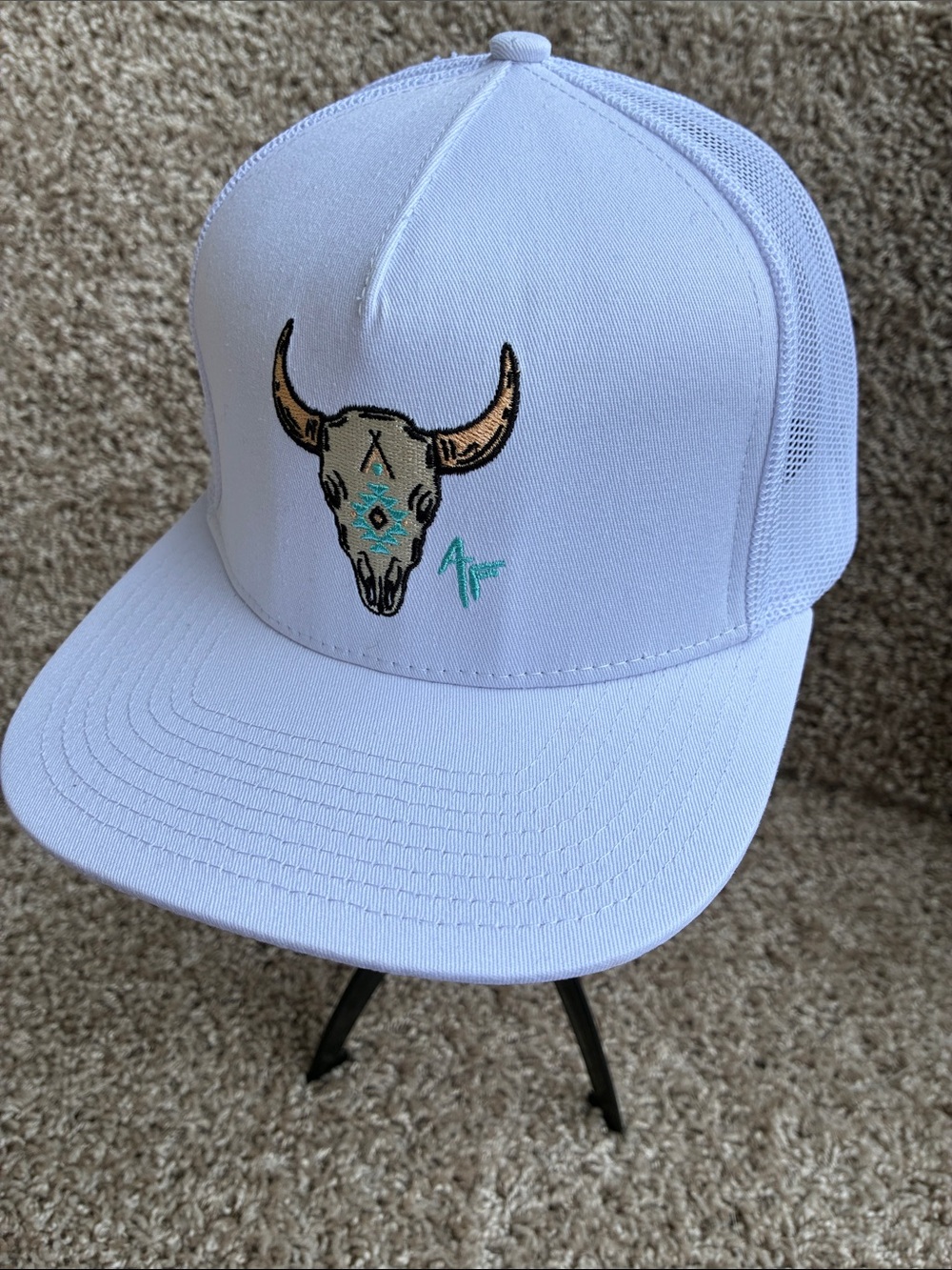 American Fetcher Ranch Bull Skull White SnapBack Trucker Cap